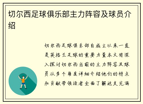 切尔西足球俱乐部主力阵容及球员介绍